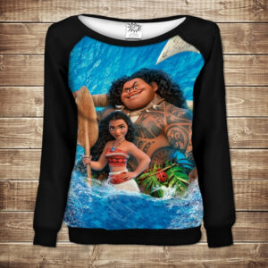 Жіночий світшот - реглан з відкритими плечима з 3D принтом-Moana and Maui in water ВСІ Розміри Преміум тканина