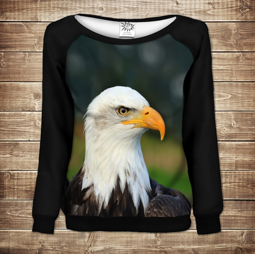 Жіночий світшот - реглан з відкритими плечима з 3D принтом-Big Face Eagle ВСІ Розміри Преміум тканина