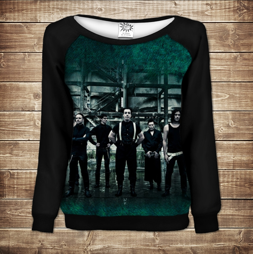 Жіночий світшот - реглан з відкритими плечима з 3D принтом-GROUP RAMMSTEIN ВСІ Розміри Преміум тканина