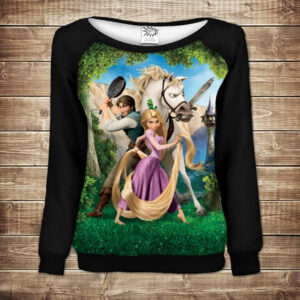 Жіночий світшот - реглан з відкритими плечима з 3D принтом-Рапунцель і друзі ВСІ Розміри Преміум тканина