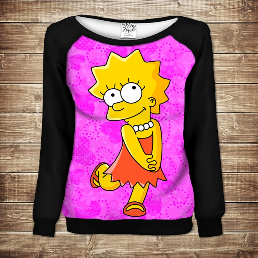 Жіночий світшот - реглан з відкритими плечима з 3D принтом-Ліза Сімпсон ВСІ Розміри Преміум тканина