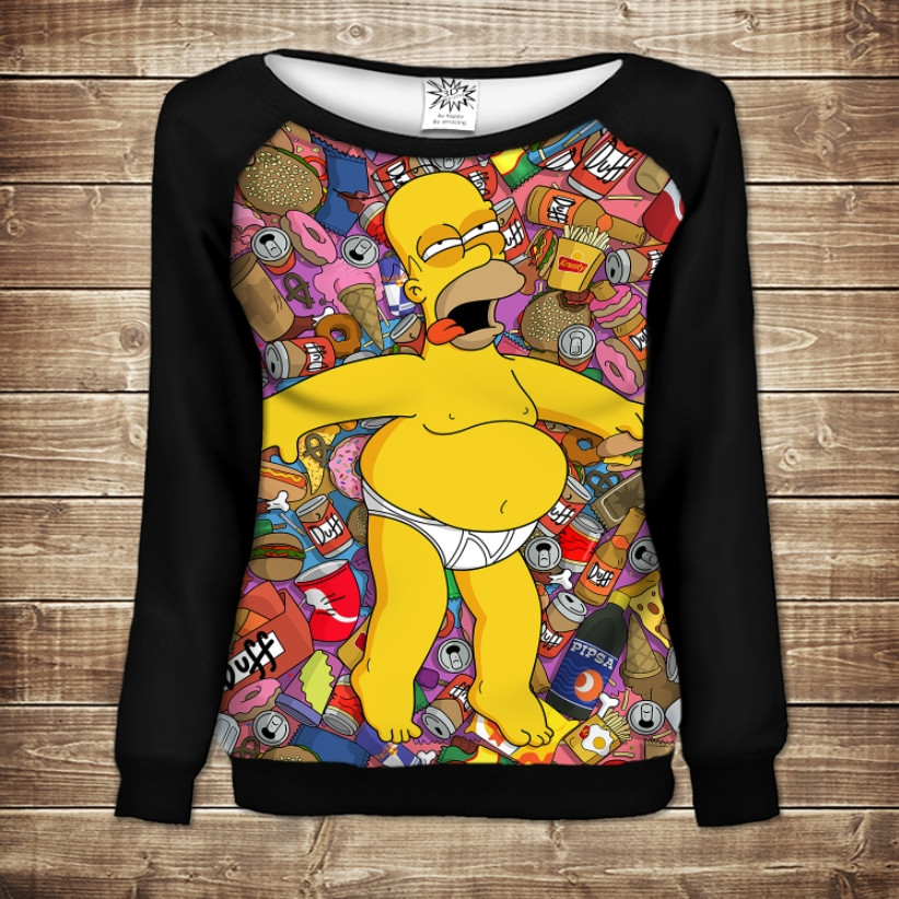 Жіночий світшот - реглан з відкритими плечима з 3D принтом-Homer Simpson/ ГОМЕР Сімпсон ВСІ Розміри Преміум тканина