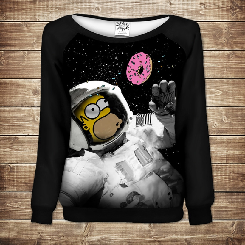 Жіночий світшот - реглан з відкритими плечима з 3D принтом-Гомер у космосі ВСІ Розміри Преміум тканина