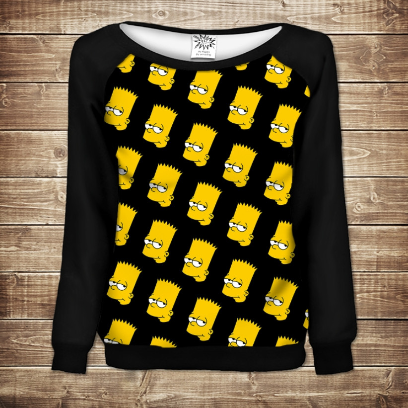 Жіночий світшот - реглан з відкритими плечима з 3D принтом-Bart head Pattern ВСІ Розміри Преміум тканина