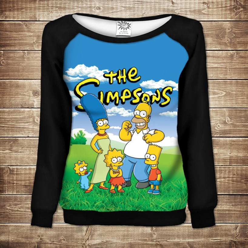 Жіночий світшот - реглан з відкритими плечима з 3D принтом-The Simpsons ВСІ Розміри Преміум тканина