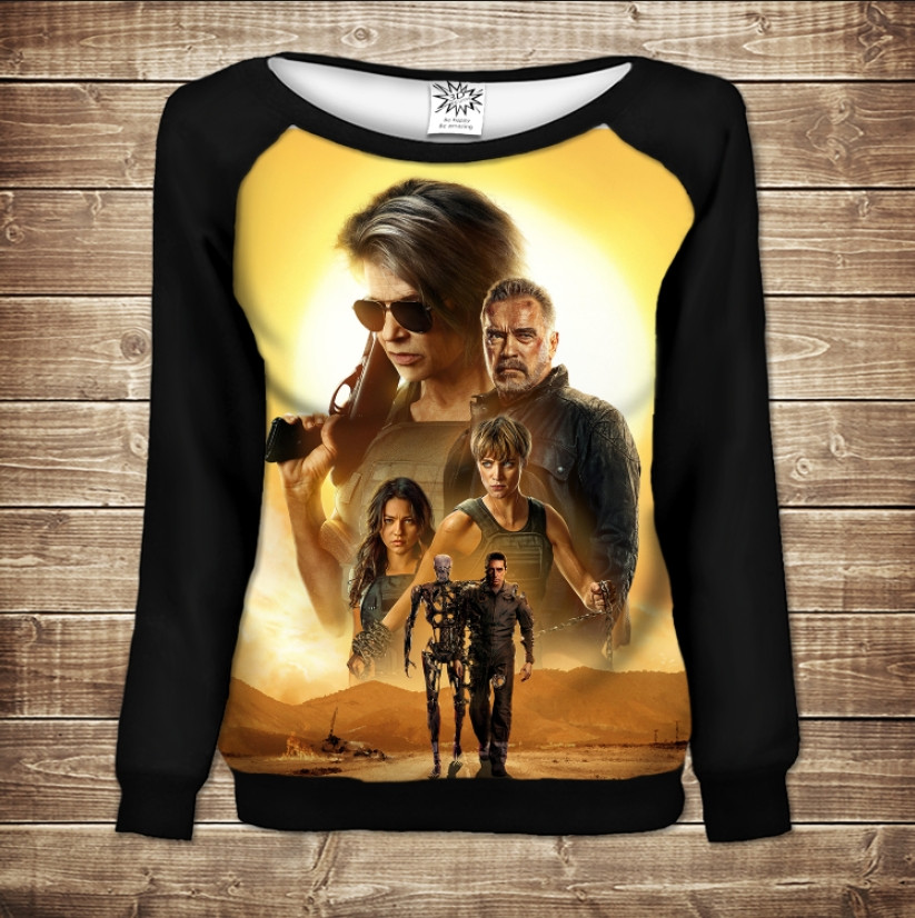 Жіночий світшот - реглан з відкритими плечима з 3D принтом-Термінатор 2 ВСІ Розміри Преміум тканина