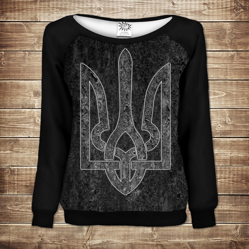 Жіночий світшот - реглан з відкритими плечима з 3D принтом-з Гербом України ВСІ Розміри Преміум тканина