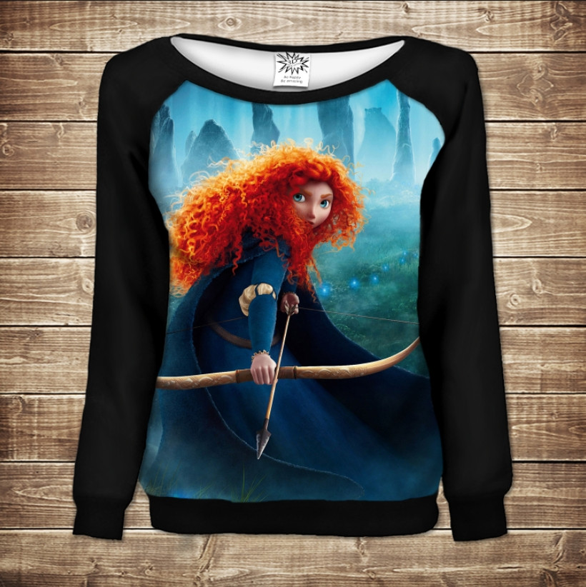 Жіночий світшот - реглан з відкритими плечима з 3D принтом-Хоробра Серцем ВСІ Розміри Преміум тканина