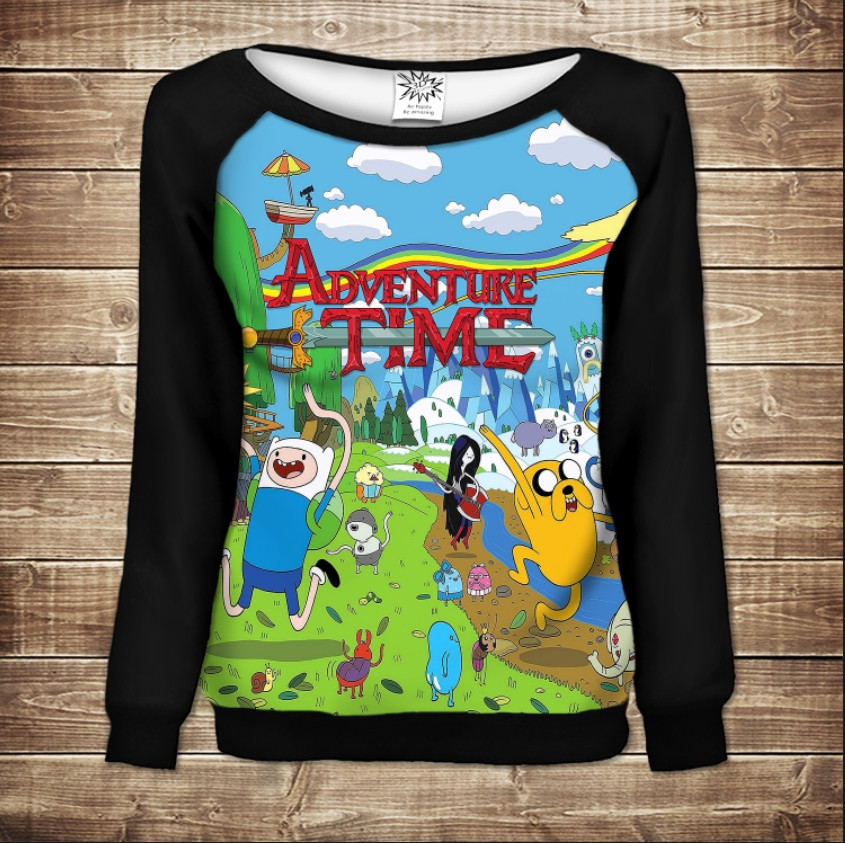 Жіночий світшот - реглан з відкритими плечима з 3D принтом-Час пригод. Всі герої ВСІ Розміри Преміум тканина