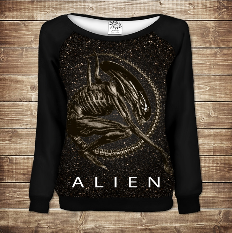 Жіночий світшот - реглан з відкритими плечима з 3D принтом-Чужой/ALIEN ВСІ Розміри Преміум тканина