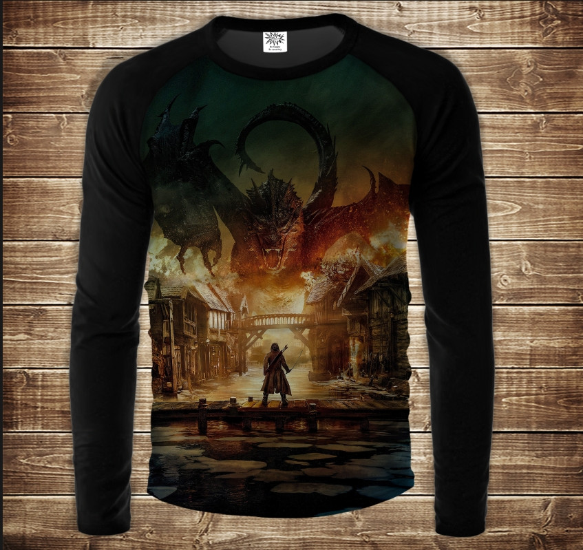Лонгслив-реглан з 3D принтом Бард Лучник і Смауг ВСІ Розміри Преміум тканина