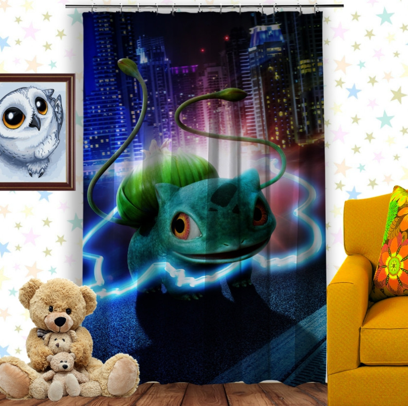 Штора 3D з принтом-Покемон Бульбозавр