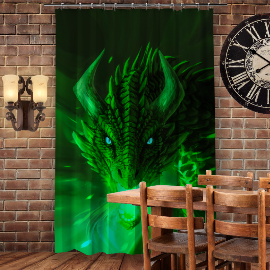 Штора 3D з принтом-Зелений Дракон