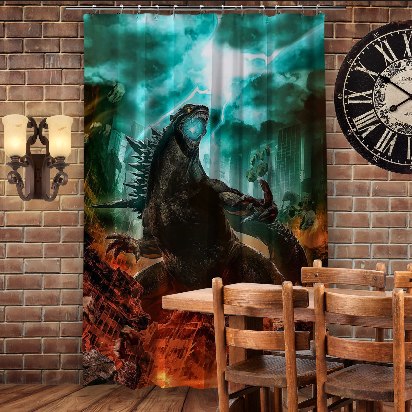 Штора 3D з принтом-Годзилла Удар