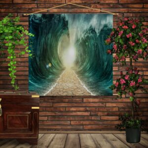 Мобільна картина-постер (гобелен)на тканині з 3D з принтом Дорога між хвиль по дну океана