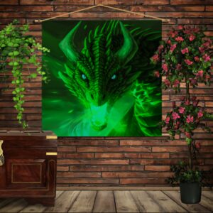 Мобільна картина-постер (гобелен)на тканині з 3D з принтом Зелений Дракон
