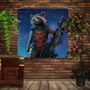 Мобільна картина-постер (гобелен)на тканині з 3D з принтом Ракета з кулеметом