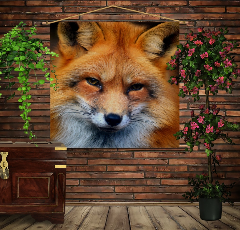 Мобільна картина-постер (гобелен)на тканині з 3D з принтом Мудрий Лис