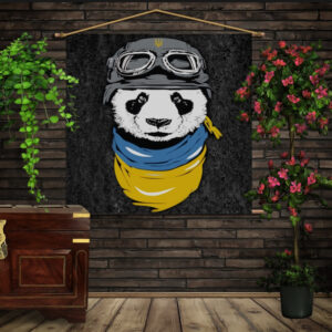 Мобільна картина-постер (гобелен)на тканині з 3D з принтом Панда Патріот