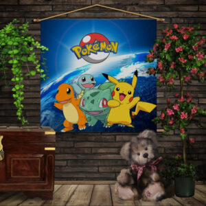 Мобільна картина-постер (гобелен)на тканині з 3D з принтом Покемони Серіал