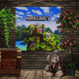 Мобільна картина-постер (гобелен)на тканині з 3D з принтом Майнкрафт на горі