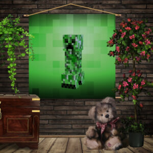 Мобільна картина-постер (гобелен)на тканині з 3D з принтом Minecraft creeper big