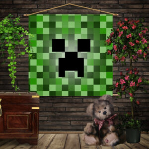 Мобільна картина-постер (гобелен)на тканині з 3D з принтом Minecraft creeper face