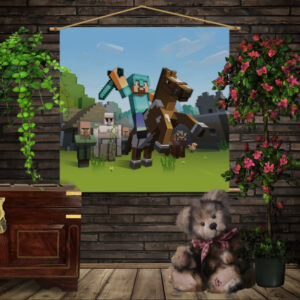 Мобільна картина-постер (гобелен)на тканині з 3D з принтом MINECRAFT KNIGHT