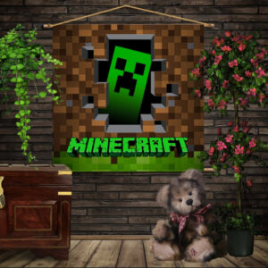 Мобільна картина-постер (гобелен)на тканині з 3D з принтом Minecraft Logo