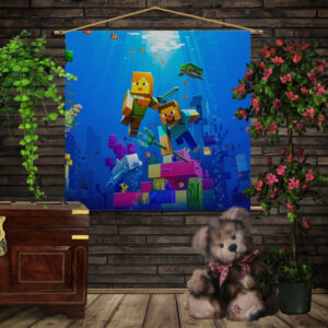 Мобільна картина-постер (гобелен)на тканині з 3D з принтом Майнкрафт підводний світ