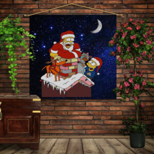 Мобільна картина-постер (гобелен)на тканині з 3D з принтом Гомер Санта на даху
