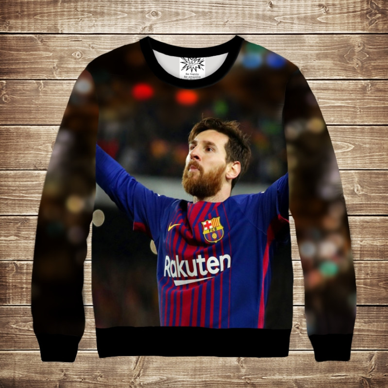 Світшот з 3D принтом Футбол. Мессі на полі ВСІ Розміри Преміум тканина