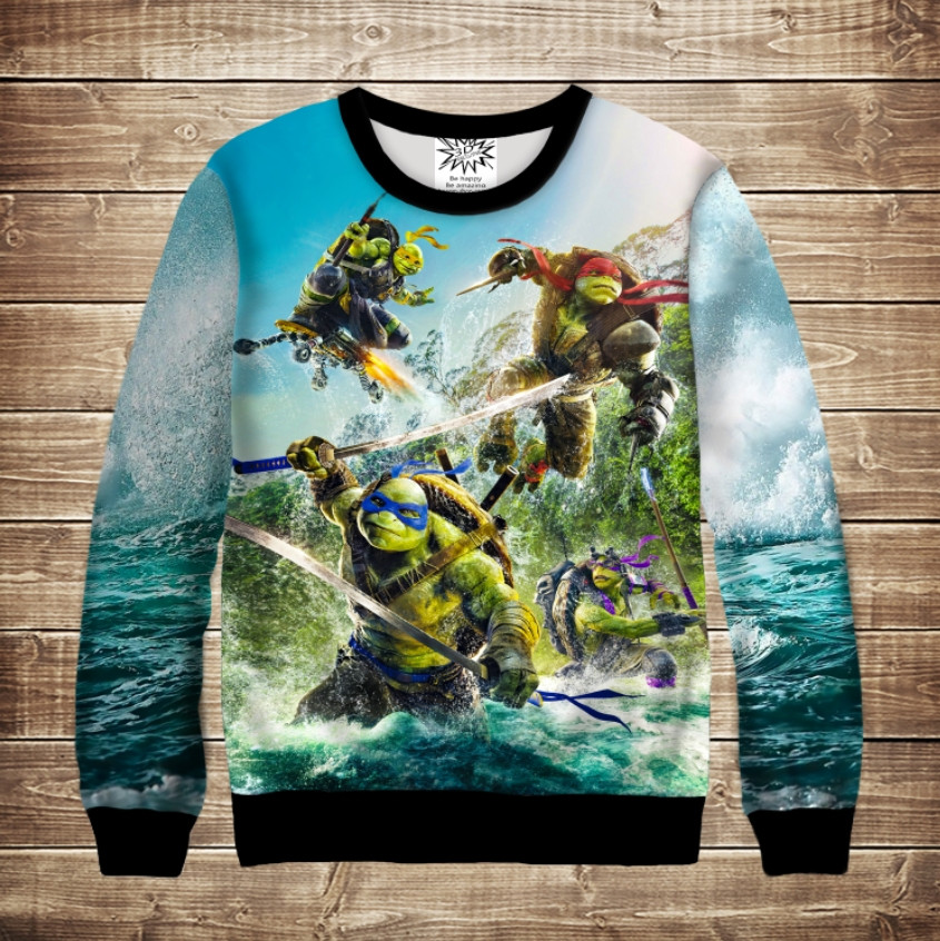 Світшот 3D Черепашки Ниндзя Битва ВСІ Розміри Преміум тканина