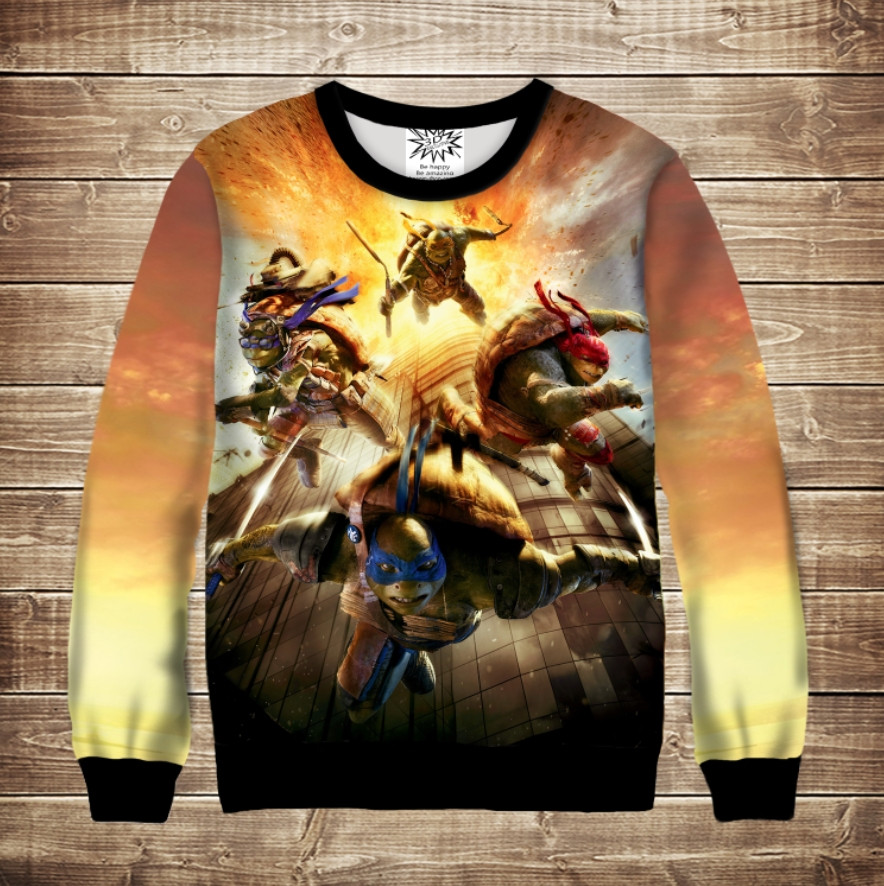 Світшот 3D Черепашка Ніндзя. Вибух ВСІ Розміри Преміум тканина