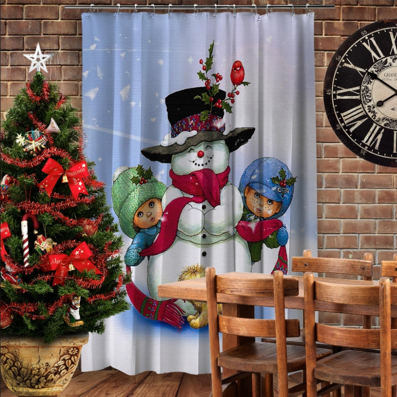 Штора 3D з принтом-Різдво. Сніговичок