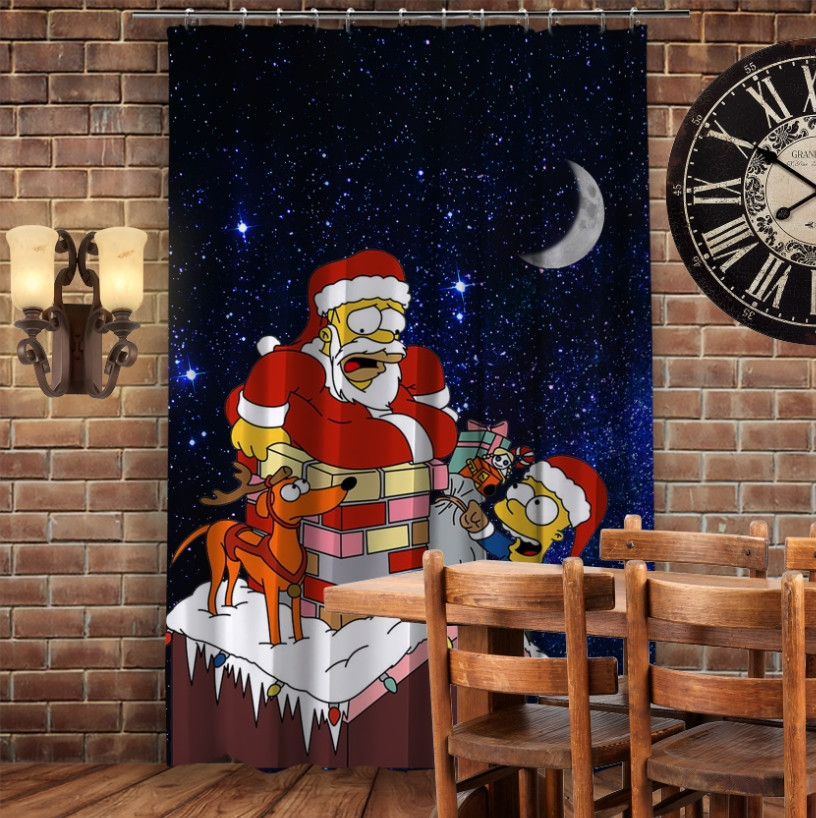 Штора 3D з принтом-Гомер Санта на даху