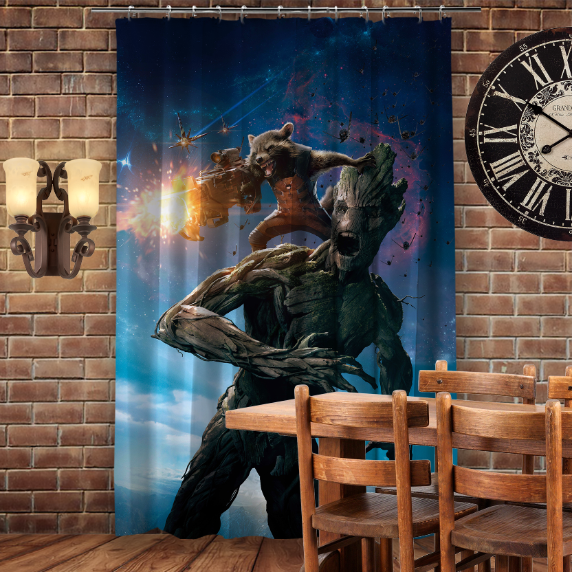 Штора 3D з принтом-Грут і Ракета-Вартові Галактики