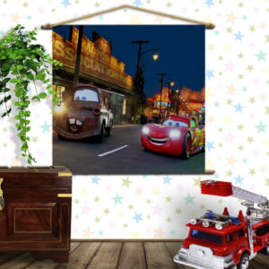 Мобільна картина-постер (гобелен)на тканині з 3D з принтом Cars Макуін і Метр-Тачки