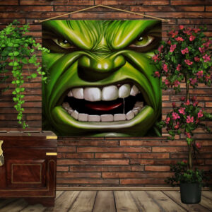 Мобільна картина-постер (гобелен)на тканині з 3D з принтом Халк вільний і злий