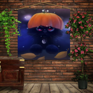 Мобільна картина-постер (гобелен)на тканині з 3D з принтом Геловінський котик