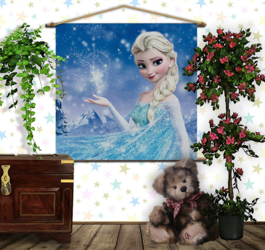 Мобільна картина-постер (гобелен)на тканині з 3D з принтом Frozen. Ельза