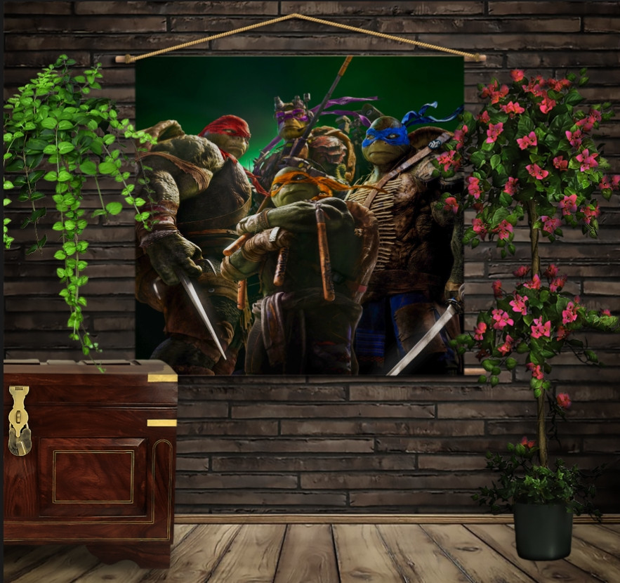 Мобільна картина-постер (гобелен)на тканині з 3D з принтом Черепашки Ніндзя