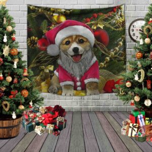 Панно тапестрі (гобелен)з 3D з принтом Різдвяний песик