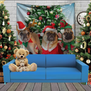 Панно тапестрі (гобелен)з 3D з принтом Різдвяні мопсики