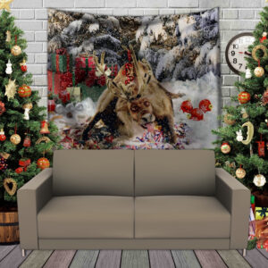 Панно тапестрі (гобелен)з 3D з принтом Різдвяний олень Рудольф і цукерки