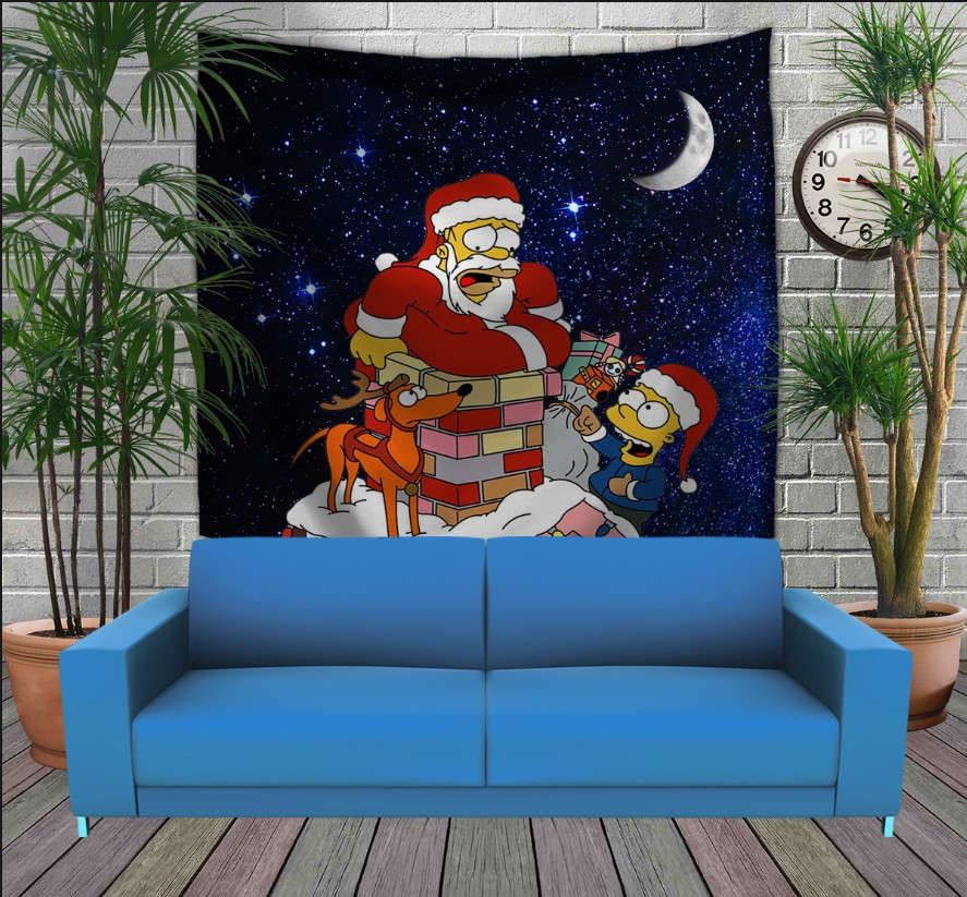 Панно тапестрі (гобелен)з 3D з принтом Гомер Санта на даху