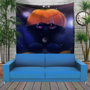Панно тапестрі (гобелен)з 3D з принтом Геловінський котик