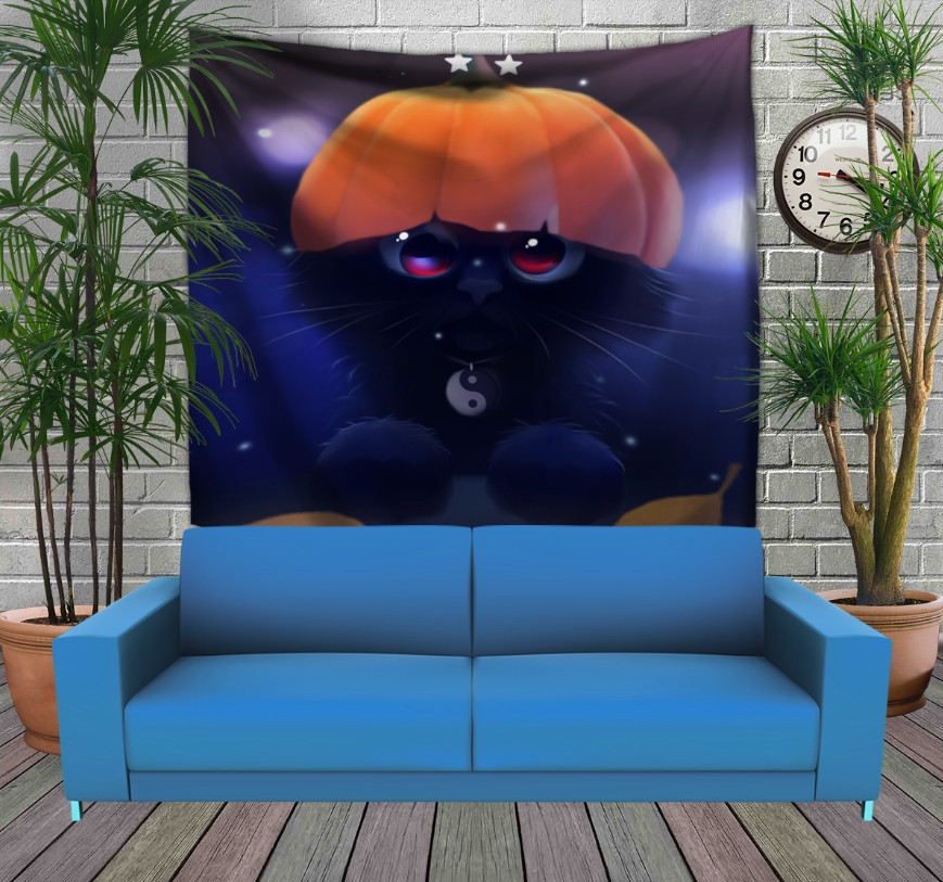 Панно тапестрі (гобелен)з 3D з принтом Геловінський котик