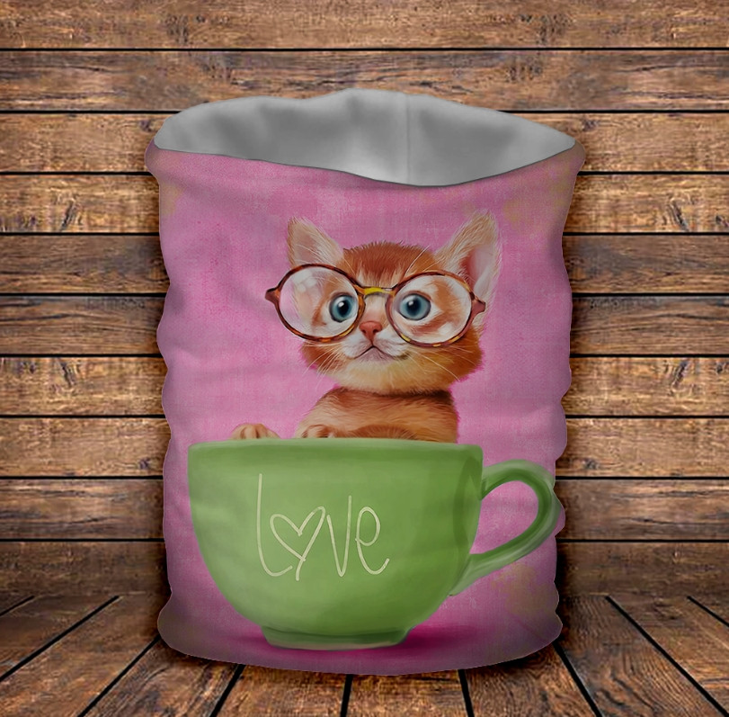 Баф з 3D принтом Котик в чашці ВСІ Розміри