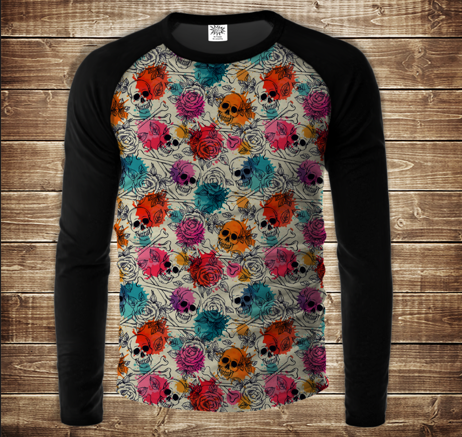 Лонгслив-реглан з 3D принтом- Color sculls ВСІ Розміри Преміум тканина